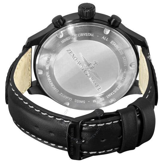 Zeno, Chronograph Black Dial Black Leather Strap Men's Watch